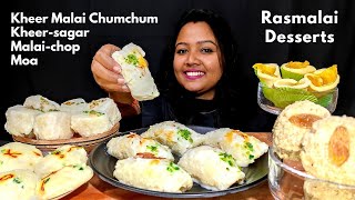 Eating 🤤 Indian Desserts  Malai Chop Malai Chumchum Rasmalai Moa  Sweets Mukbang ASMR [upl. by Cullen]