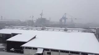 Snow covering the 7THFLT Yokosuka Naval Base Japan [upl. by Yregerg898]