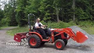 68 Kubota B2601 Compact Tractor and BECO Box Blade Grade Gravel Repeat outdoor channel [upl. by Darum]