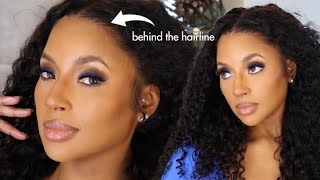 SUPER NATURAL GLUELESS LACE WIG INSTALL BEHIND THE HAIRLINE  LOW MAINTENANCE BOUNCY CURLY WIG [upl. by Stanislas]