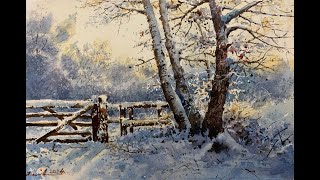 Watercolor painting tutorial  Snowy Scene [upl. by Yartnoed]