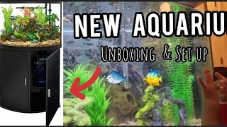 Bow Front Aquarium amp Stand  UNBOXING amp ASSEMBLY Newbie Aquarium Keeper  36 Gallon Fish Tank [upl. by Sabu]