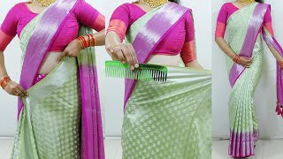 How to wear banarasi silk saree perfectly  Saree draping with comb trick  Wedding sari draping [upl. by Forlini148]