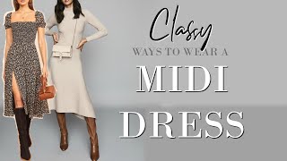 20 CLASSY ways to STYLE a Midi Dress over 40  Elegant Dresses [upl. by Ydnec]