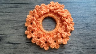 Love Super easy crochet flower hair scrunchies Beginner friendly [upl. by Aber]