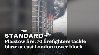 Plaistow fire 70 firefighters tackle blaze at east London tower block [upl. by Bibah596]