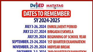 Dates to Remember DepEd Calendar of Activities for School Year 20242025DepEd Order No 009 s2024 [upl. by Nosydam]