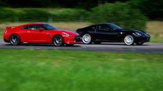 HD Ferrari 599 GTB F1 vs Nissan GTR GTBOARDcom [upl. by Ku]