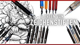 Die Zeichenstifte ZEICHENFEDER vs BALLPEN vs FILZBRUSHPEN vs HAARBRUSHPEN vs DOTSPEN vs FINELINER [upl. by Corley260]