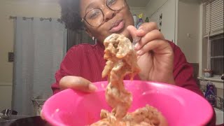 Chitterlings chitlins and Hot Sauce Mukbang 🔥 [upl. by Attenrad]