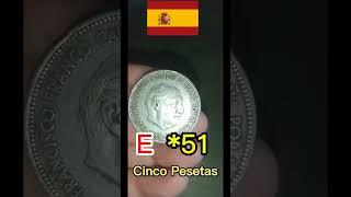 EspagneCinco pesetas1949 E 51 voyage coin italia bajoutresors [upl. by Ullman]