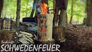 BUSHCRAFT  SCHWEDENFEUER SELBER BAUEN  Survival Lager  Outdoor Camp [upl. by Eivi]