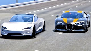 Bugatti Chiron Super Sport 300 vs Tesla Roadster  Drag Race 20KM [upl. by Carr150]