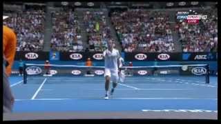 Radek Stepanek backwards smashes at 2013 Australian Open vs Djokovic [upl. by Nohsyt152]