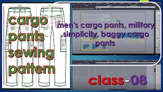 cargo pants pattern class08 II mens cargo pants II military  simplicity  baggy cargo pants [upl. by Nawat450]