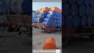 The Process Of Unloading The Oil Drum From The Truck [upl. by Enitsirhc]