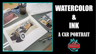 Ink And Watercolor Painting A Portrait Of A Car [upl. by Viccora]