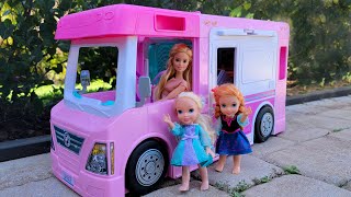 Camper  Elsa amp Anna toddlers  Barbie  picnic  RV  nature [upl. by Aieken]