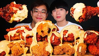 ASMR EXTRA CHEESE SAUCE  KOREAN SPICY FRIED CHICKEN  GRILLED CHICKEN Eating Sound MAR ASMR [upl. by Annasor]