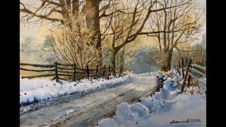 How to paint watercolor snowy scene [upl. by Eidas]