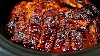 Super Easy Slow Cooker Ribs  Fall Off The Bone BBQ Ribs Recipe [upl. by Porush]