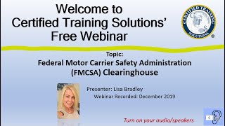 FMCSA Clearinghouse Introduction Federal Motor Carrier Safety Administration Webinar [upl. by Augustina]