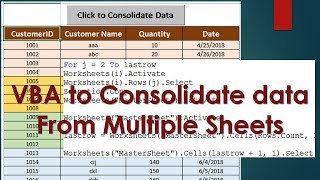 VBA to Consolidate data from Multiple Sheets  Excel VBA Example by Exceldestination [upl. by Hayifas557]