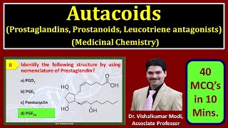 MCQs of Autacoids Prostaglandins Prostanoids Thromboxane Prostacyclin amp Leucotriene antagonists [upl. by Jacquette]