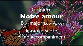 quotNotre amourquot G Fauré B♭ majorLow voice Piano accompanimentkaraokescore [upl. by Folly]