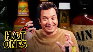 Jimmy Fallon Gets Spooked By Spicy Wings  Hot Ones [upl. by Shandeigh]