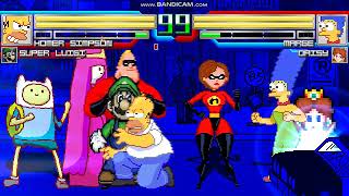 Mugen 585 Homer Super Luigi Mr I Finn vs Marge Daisy Elastigirl Prin BubblesGum [upl. by Mihe667]