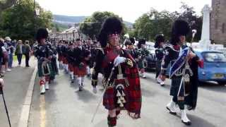 Scottish Bagpipe Band marching through Ballater August 2012 [upl. by Nylasej]