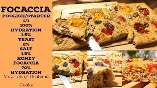 Focaccia with Rye Integral Flour Poolish Fermentation Italian with double tomato garlic Recipe [upl. by Nedi]