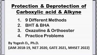 Protection and Deprotection of Carboxylic Acid and Alkynes  Reaction Mechanism and example to solve [upl. by Evangeline]