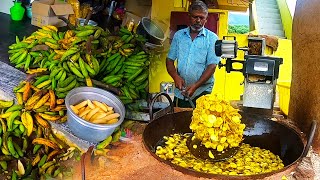 YUMMY  Kerala Banana Chips Making In Large Quantity in Coconut Oil  FOOD WORKS [upl. by Eelaras]