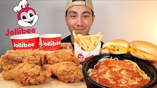 EATING JOLLIBEE JOLLY SPAGHATTI CHEESEBURGER SPICY FRIED CHICKEN MUKBANG ASMR [upl. by Elyse]