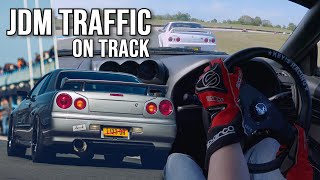 Nissan Skyline R34 Overtaking JDM Cars on Track  JapFest Assen 2023 [upl. by Farlie899]