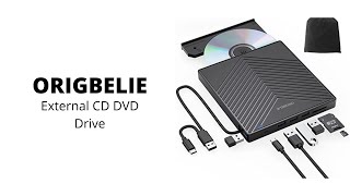 ORIGBELIE  External CD DVD Drive Ultra Slim CD Burner USB 30 with 4 USB Ports and 2 TF [upl. by Keldah]