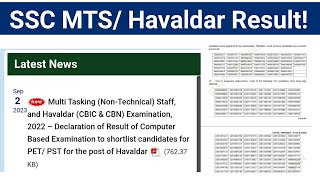 SSC MTS Result 2023 Havaldar selection list Out [upl. by Renae]