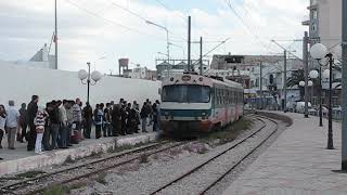 Metro du Sahel light rail train arriving at Sousse Tunisia [upl. by Rhu]