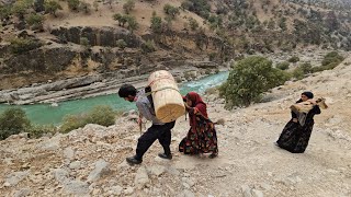 The effort of a nomadic man to carry a 70 kg tree trunk 🌲💪 [upl. by Standush]