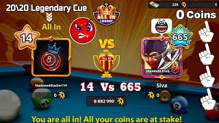 Level 14 Vs 665 All in Coins 8 ball pool Billiard 🤯 Who Wins ؟ [upl. by Armillda]