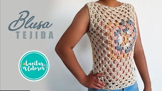 BLUSA tejida a crochet diseño GRANNY square Paso a Paso  Lanitas y Colores [upl. by Percy]