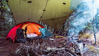 CAMPING in RAIN and SNOW  Freezing Solo Mountain Tent Camp [upl. by Aryt358]