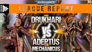 Drukhari vs Adeptus Mechanicus 2000pts  Warhammer 40000 League Report [upl. by Mylor]