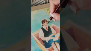 Full timelapse on my channel ✨ Whispers on the Water 🎨 art paintwithme gouache watercolour [upl. by Nebeur270]