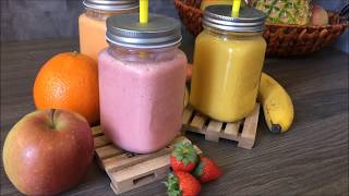 smoothie aux fruits عصير الفواكه الصيفية بدون ياغورت الموز الفرولة الجزر التفاح البرتقال و جوز [upl. by Reichert]