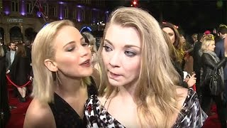 Oops Jennifer Lawrence Accidently Kisses Her Hunger Games CoStar Natalie Dormer [upl. by Nael]