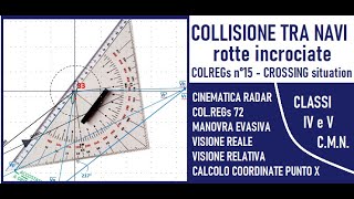 Collisione TRA NAVI  Rotte incrociate  Cinematica RADAR  Colregs72  VISIONI REALE e RELATIVA [upl. by Aekan135]