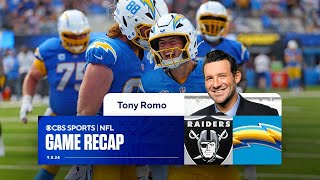 Tony Romo reacts to Chargers’ win over Raiders in Jim Harbaugh’s NFL return  Full Game Recap [upl. by Orgell844]